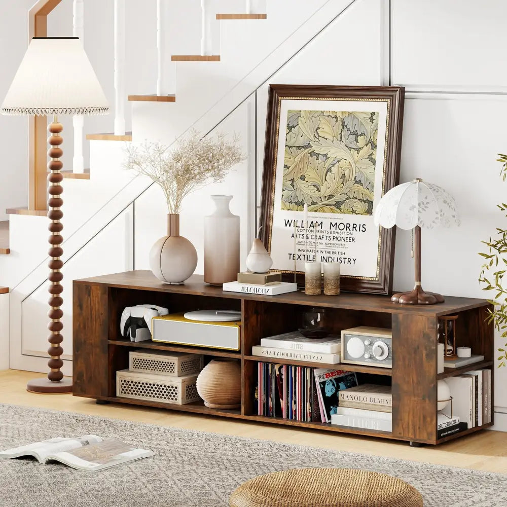 59 Inch Console Storage Entertainment Media Wood TV Stand-Walnut - Walnut - Entertainment Centers & TV Stands