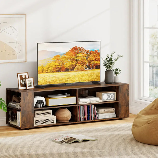 59 Inch Console Storage Entertainment Media Wood TV Stand-Walnut - Walnut - Entertainment Centers & TV Stands