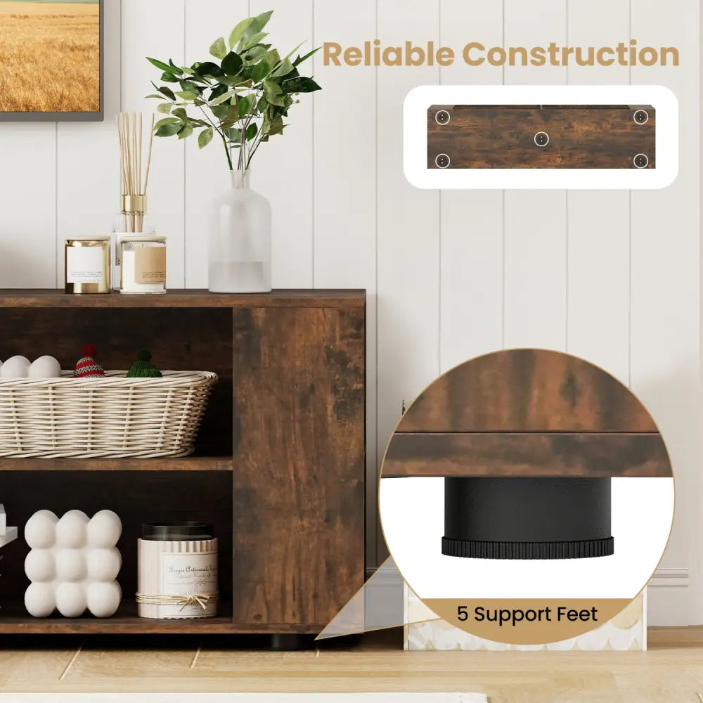 59 Inch Console Storage Entertainment Media Wood TV Stand-Walnut - Walnut - Entertainment Centers & TV Stands