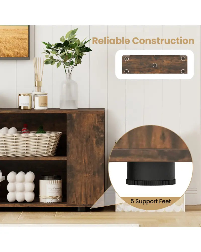 59 Inch Console Storage Entertainment Media Wood TV Stand-Walnut - Walnut - Entertainment Centers & TV Stands