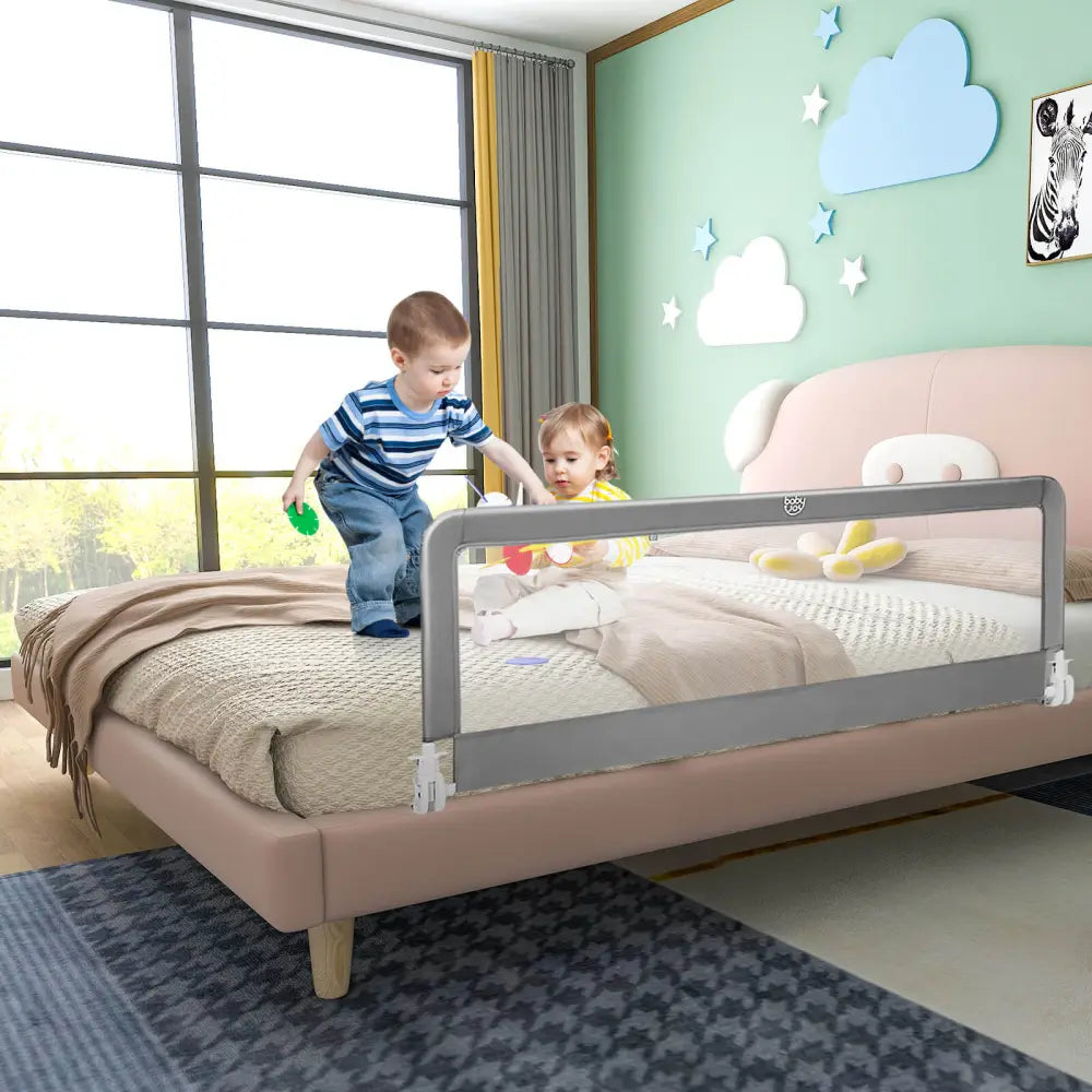 59 Inch Extra Long Folding Breathable Baby Children Toddlers Bed Rail Guard with Safety Strap-Gray - Gray - Bed Rails