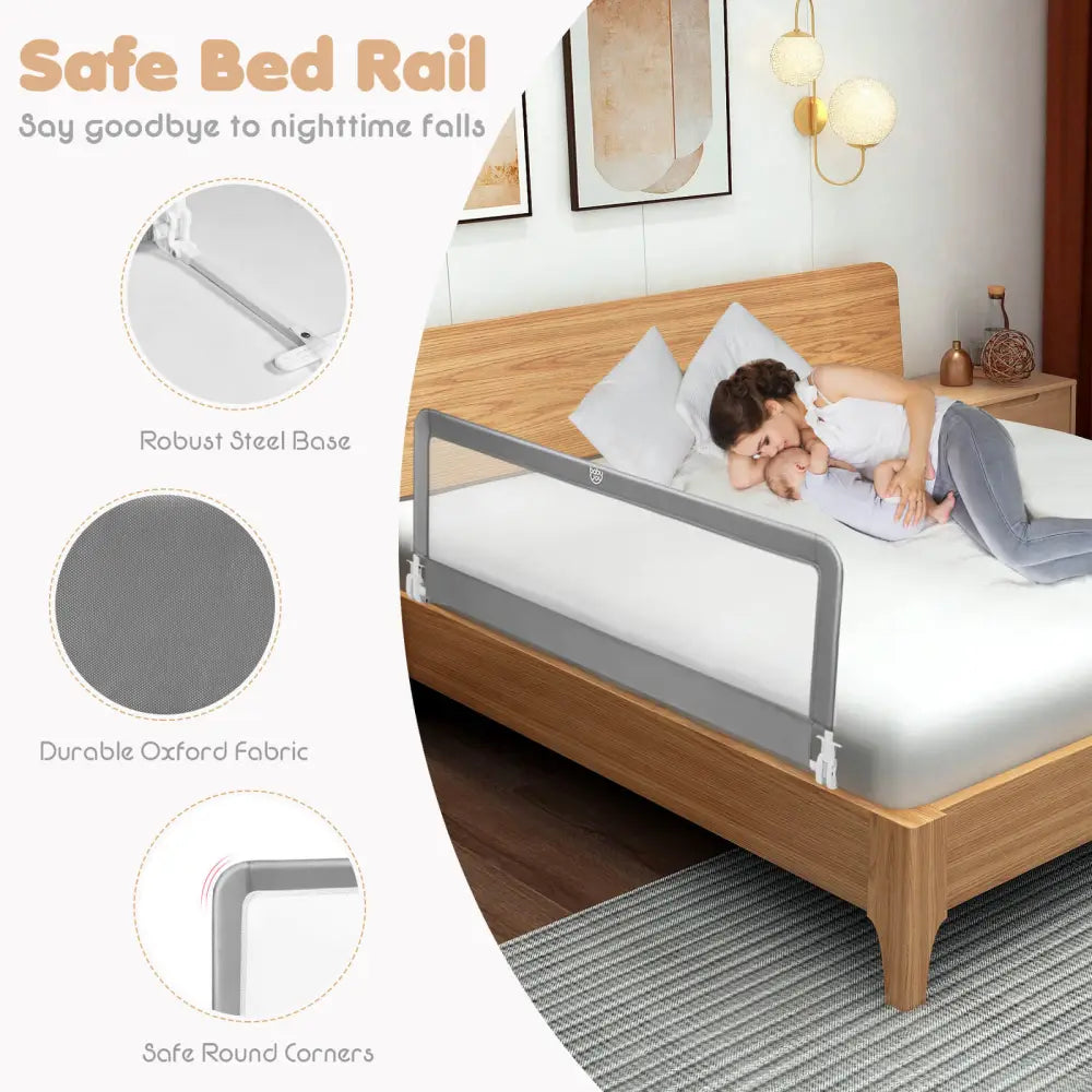 59 Inch Extra Long Folding Breathable Baby Children Toddlers Bed Rail Guard with Safety Strap-Gray - Gray - Bed Rails