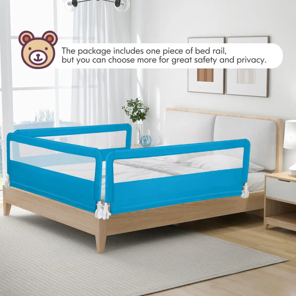 59 Inch Extra Long Folding Breathable Baby Children Toddlers Bed Rail Guard with Safety Strap-Blue - Blue - Bed Rails