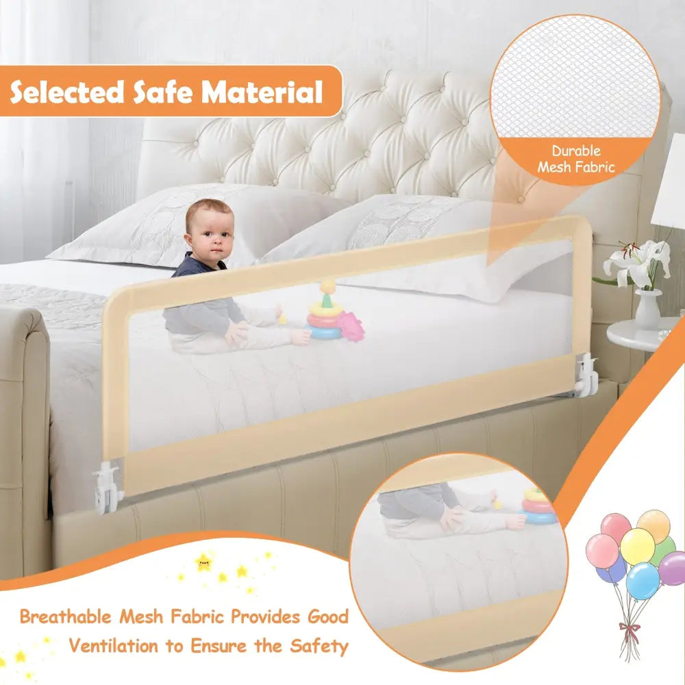 59 Inch Extra Long Folding Breathable Baby Children Toddlers Bed Rail Guard with Safety Strap-Beige - Beige - Bed Rails