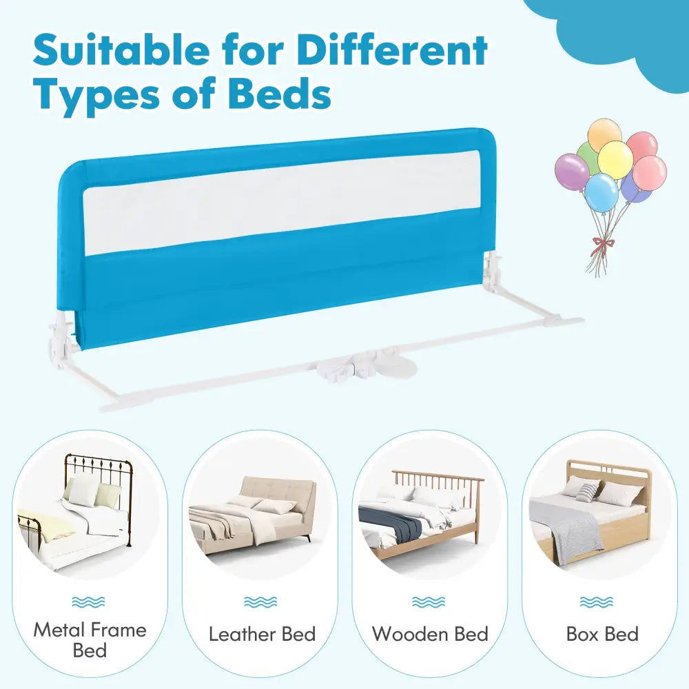 59 Inch Extra Long Folding Breathable Baby Children Toddlers Bed Rail Guard with Safety Strap-Blue - Blue - Bed Rails