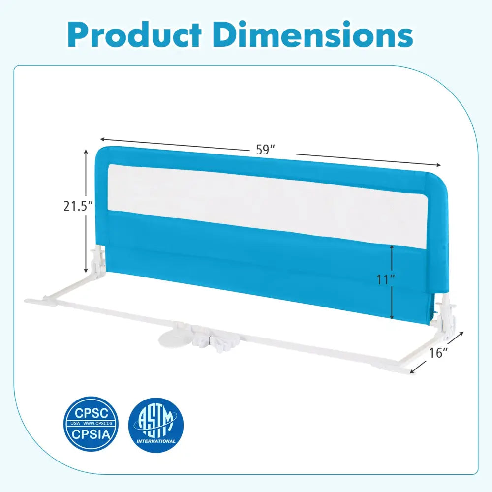 59 Inch Extra Long Folding Breathable Baby Children Toddlers Bed Rail Guard with Safety Strap-Blue - Blue - Bed Rails