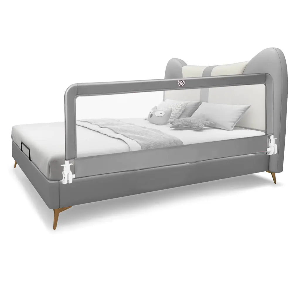59 Inch Extra Long Folding Breathable Baby Children Toddlers Bed Rail Guard with Safety Strap-Gray - Gray - Bed Rails