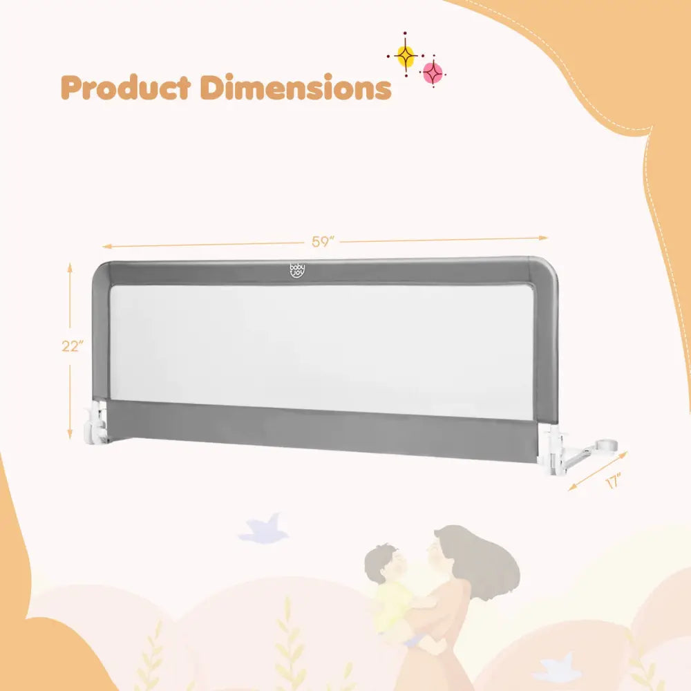 59 Inch Extra Long Folding Breathable Baby Children Toddlers Bed Rail Guard with Safety Strap-Gray - Gray - Bed Rails
