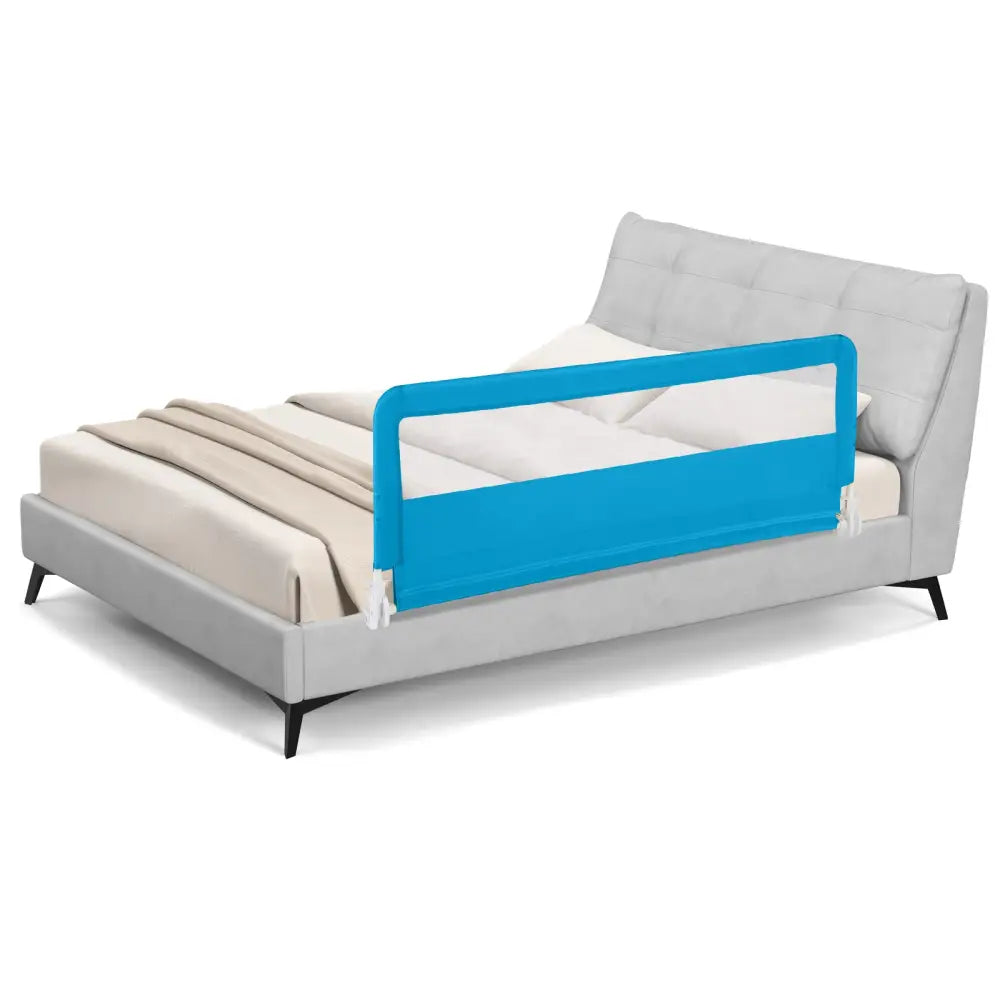 59 Inch Extra Long Folding Breathable Baby Children Toddlers Bed Rail Guard with Safety Strap-Blue - Blue - Bed Rails