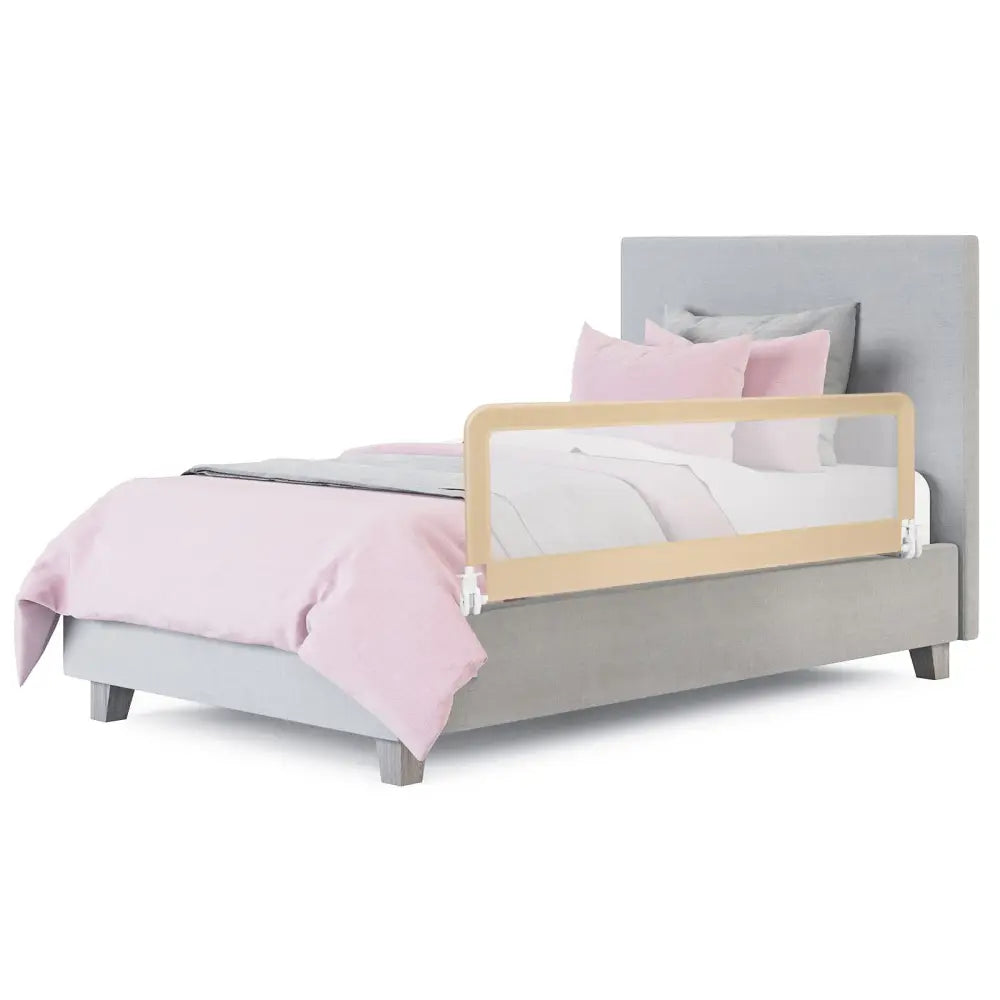 59 Inch Extra Long Folding Breathable Baby Children Toddlers Bed Rail Guard with Safety Strap-Beige - Beige - Bed Rails