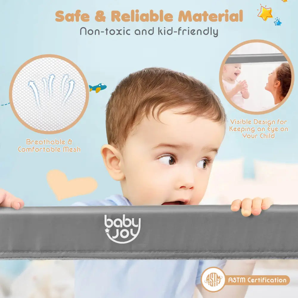 59 Inch Extra Long Folding Breathable Baby Children Toddlers Bed Rail Guard with Safety Strap-Gray - Gray - Bed Rails