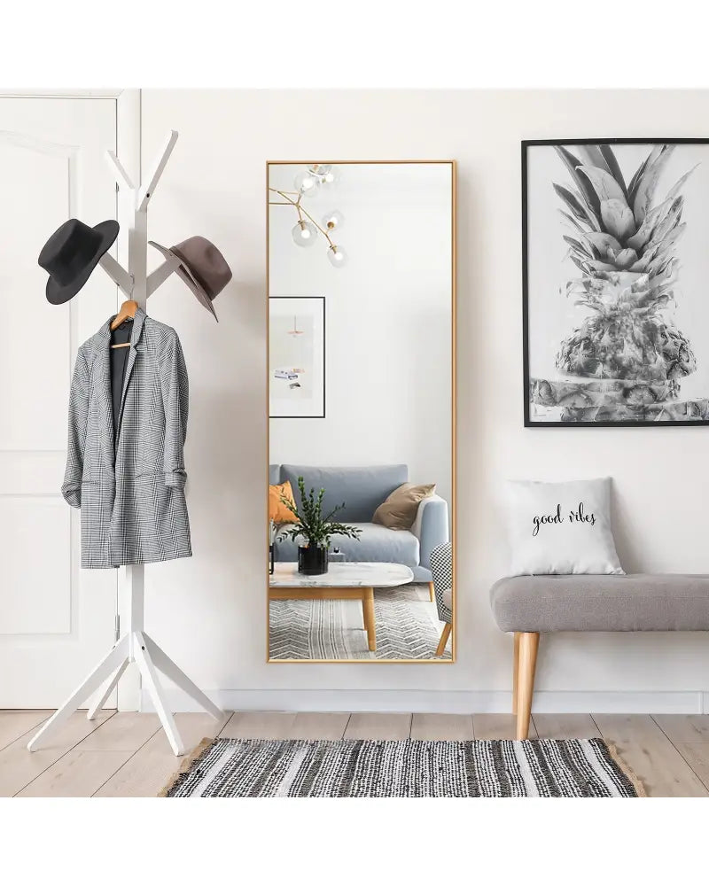 59 Inch Full Length Mirror Large Rectangle Bedroom Mirror-Golden - Golden - Wall Mirrors