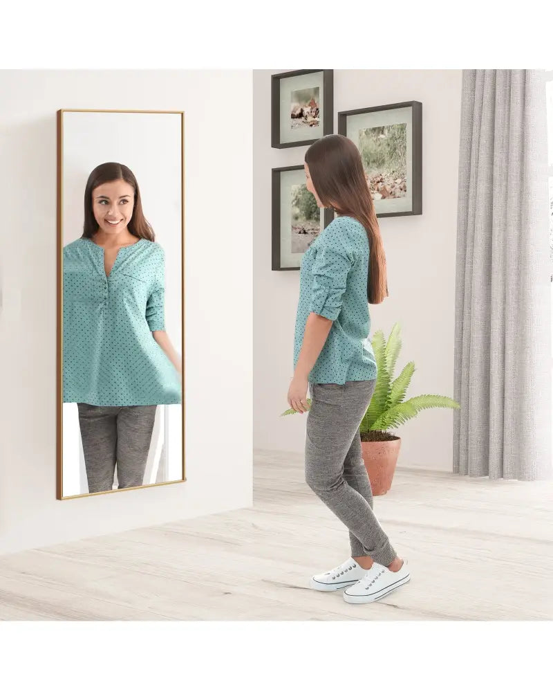 59 Inch Full Length Mirror Large Rectangle Bedroom Mirror-Golden - Golden - Wall Mirrors