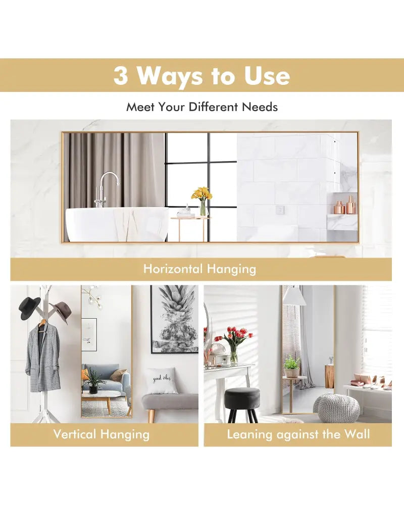 59 Inch Full Length Mirror Large Rectangle Bedroom Mirror-Golden - Golden - Wall Mirrors