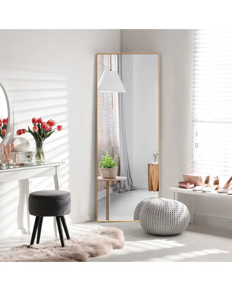 59 Inch Full Length Mirror Large Rectangle Bedroom Mirror-Golden - Golden - Wall Mirrors