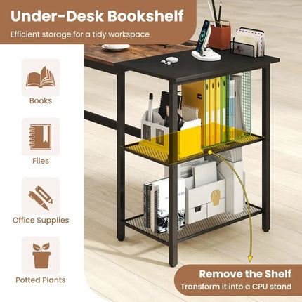 59 Inch Home Office Computer Desk with Removable Storage Shelves-Rustic Brown Costway