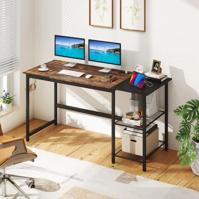 59 Inch Home Office Computer Desk with Removable Storage Shelves-Rustic Brown Costway