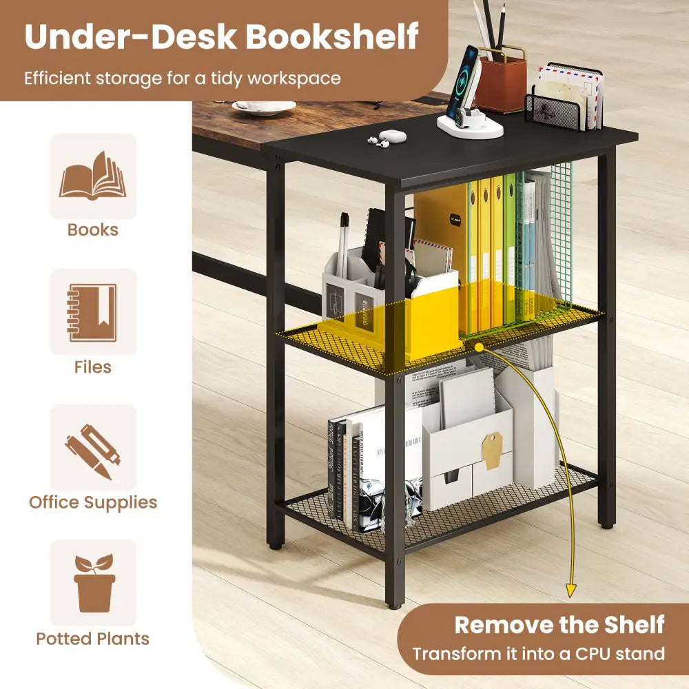 59 Inch Home Office Computer Desk with Removable Storage Shelves-Rustic Brown - Rustic Brown - Computer Desks