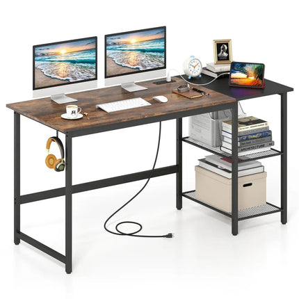 59 Inch Home Office Computer Desk with Removable Storage Shelves-Rustic Brown Costway