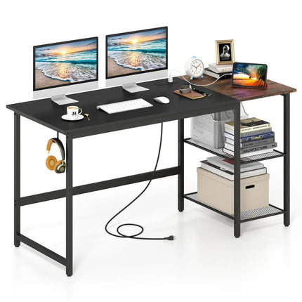 59 Inch Home Office Computer Desk with Removable Storage Shelves-Black Costway