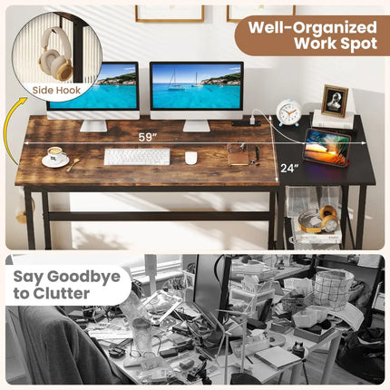 59 Inch Home Office Computer Desk with Removable Storage Shelves-Black Costway