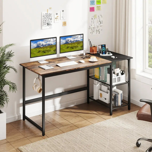 59 Inch Home Office Computer Desk with Removable Storage Shelves-Rustic Brown Costway
