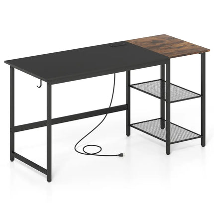 59 Inch Home Office Computer Desk with Removable Storage Shelves-Black Costway