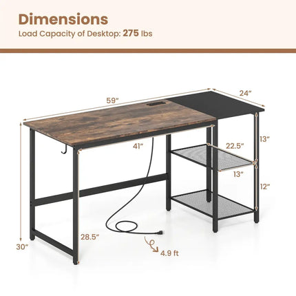 59 Inch Home Office Computer Desk with Removable Storage Shelves-Rustic Brown Costway
