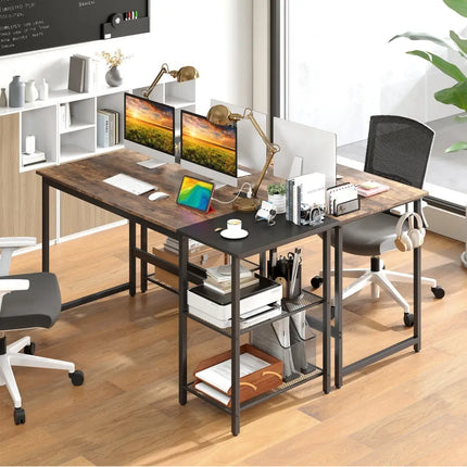 59 Inch Home Office Computer Desk with Removable Storage Shelves-Rustic Brown Costway