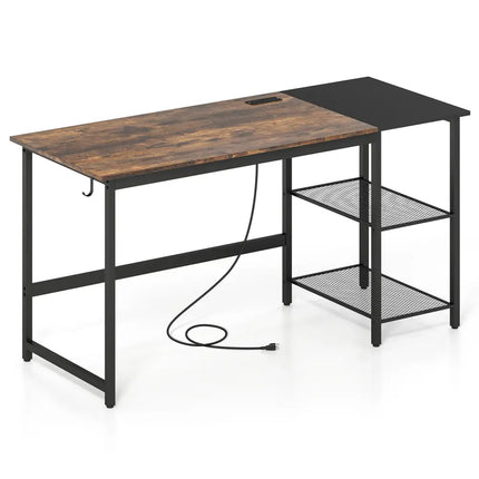 59 Inch Home Office Computer Desk with Removable Storage Shelves-Rustic Brown Costway