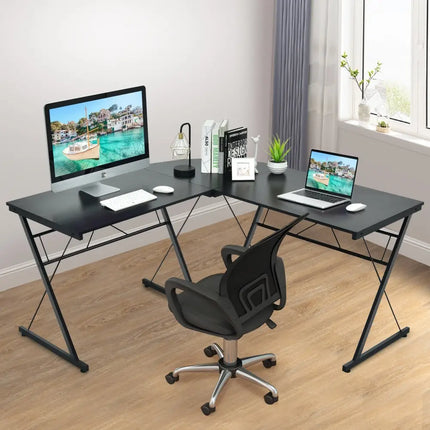 59 Inch L-Shaped Corner Desk Computer Table for Home Office Study Workstation-Black Costway