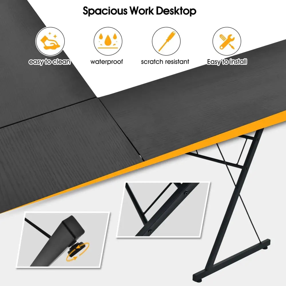 59 Inch L-Shaped Corner Desk Computer Table for Home Office Study Workstation-Black Costway