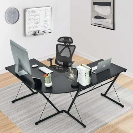 59 Inch L-Shaped Corner Desk Computer Table for Home Office Study Workstation-Black Costway