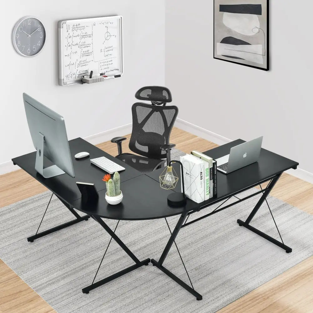 59 Inch L-Shaped Corner Desk Computer Table for Home Office Study Workstation-Black Costway