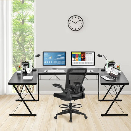 59 Inch L-Shaped Corner Desk Computer Table for Home Office Study Workstation-Black Costway