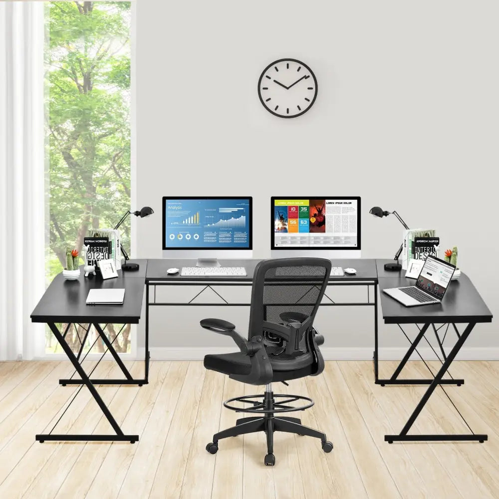 59 Inch L-Shaped Corner Desk Computer Table for Home Office Study Workstation-Black Costway