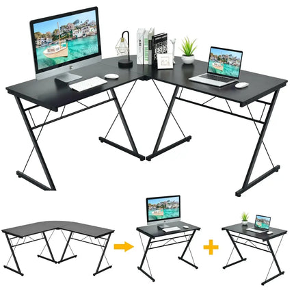59 Inch L-Shaped Corner Desk Computer Table for Home Office Study Workstation-Black Costway