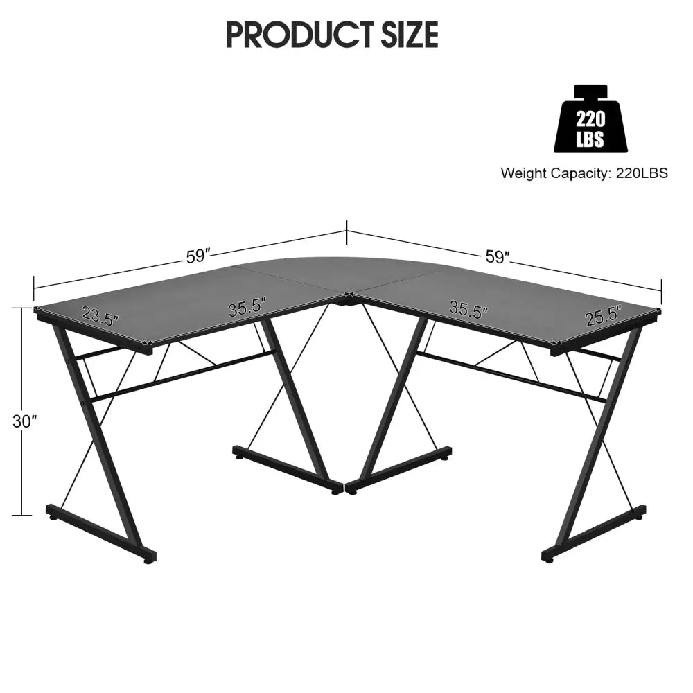 59 Inch L-Shaped Corner Desk Computer Table for Home Office Study Workstation-Black Costway