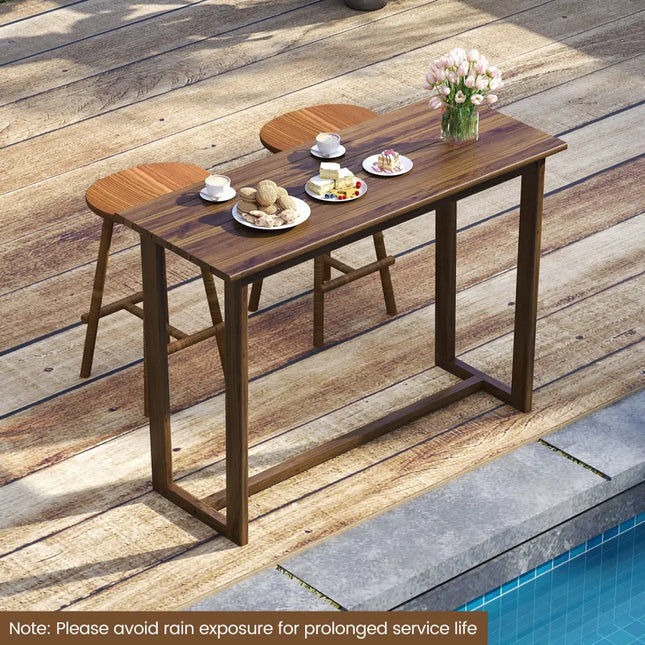 59 Inch Outdoor Bar Table with Slatted Top - Natural - Patio Bar Furniture