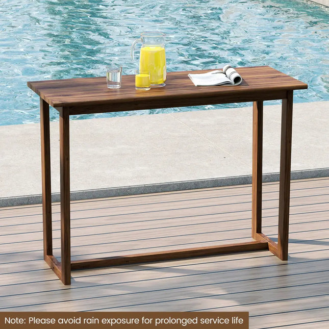 59 Inch Outdoor Bar Table with Slatted Top - Natural - Patio Bar Furniture