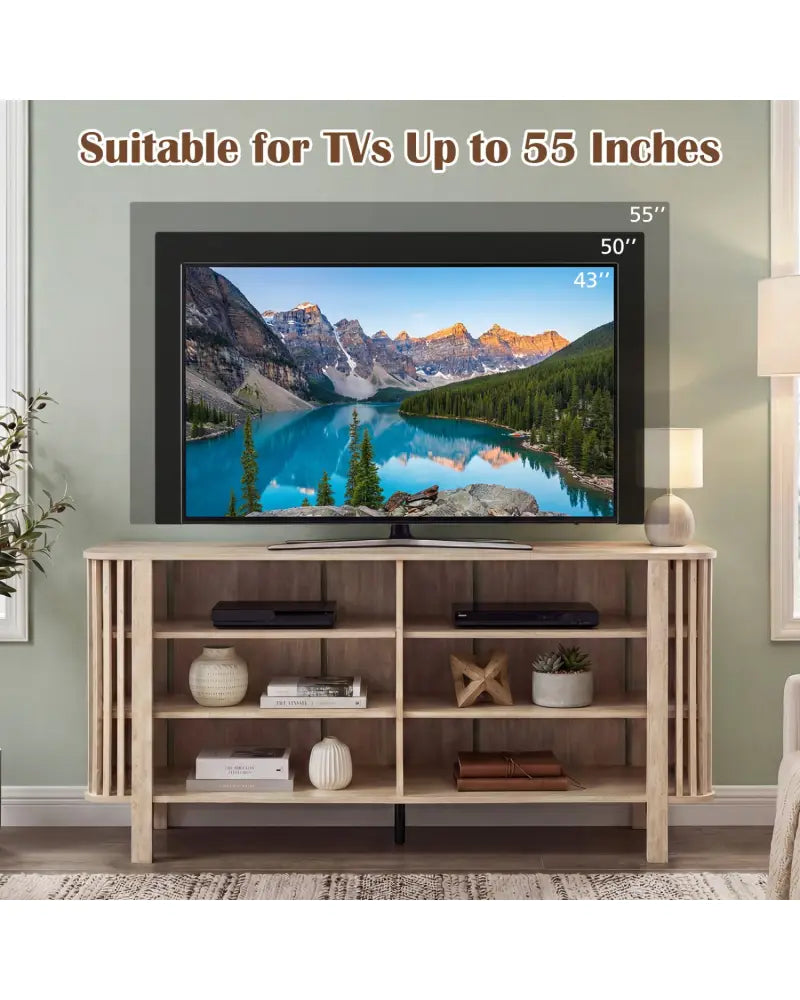59 Inch TV Stand for TVs Up to 55 Inches with Adjustable Shelves-Natural - Natural - Entertainment Centers & TV Stands