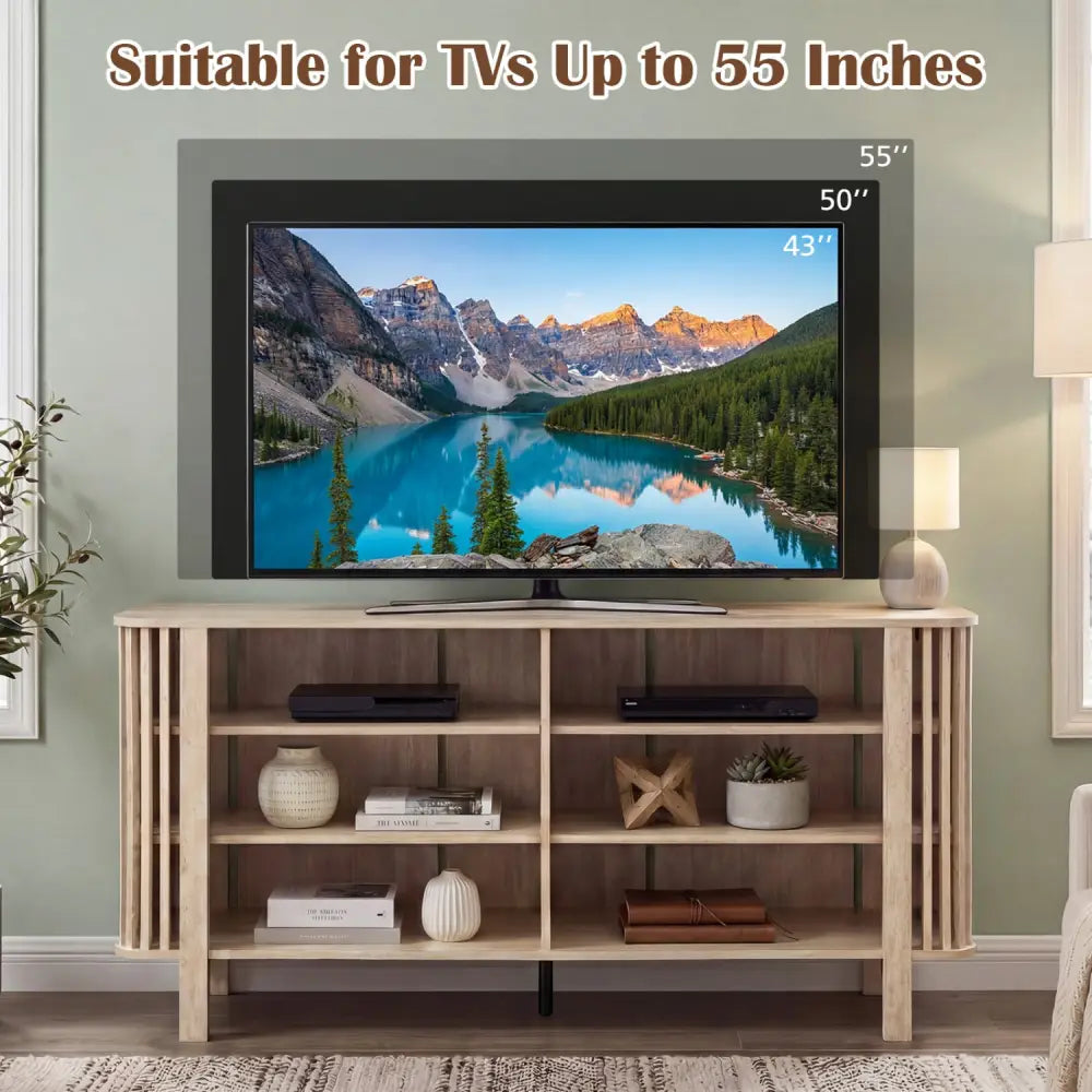 59 Inch TV Stand for TVs Up to 55 Inches with Adjustable Shelves-Natural - Natural - Entertainment Centers & TV Stands