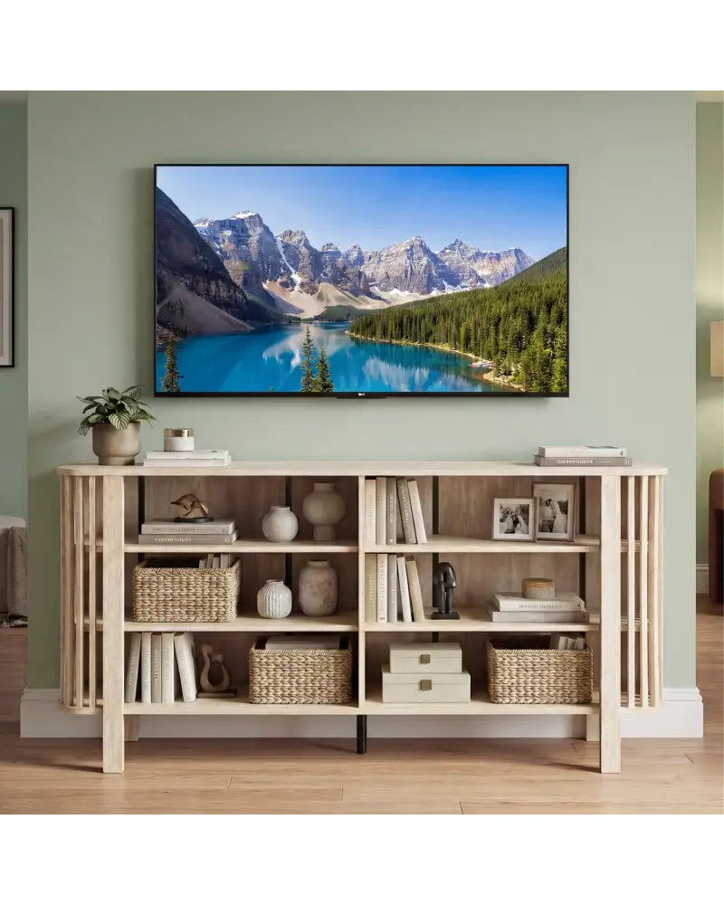 59 Inch TV Stand for TVs Up to 55 Inches with Adjustable Shelves-Natural - Natural - Entertainment Centers & TV Stands