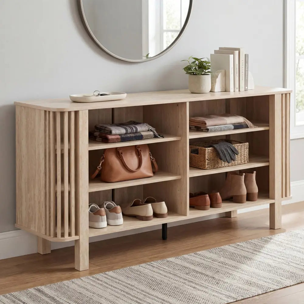 59 Inch TV Stand for TVs Up to 55 Inches with Adjustable Shelves-Natural - Natural - Entertainment Centers & TV Stands