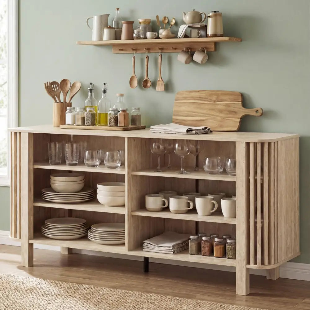 59 Inch TV Stand for TVs Up to 55 Inches with Adjustable Shelves-Natural - Natural - Entertainment Centers & TV Stands