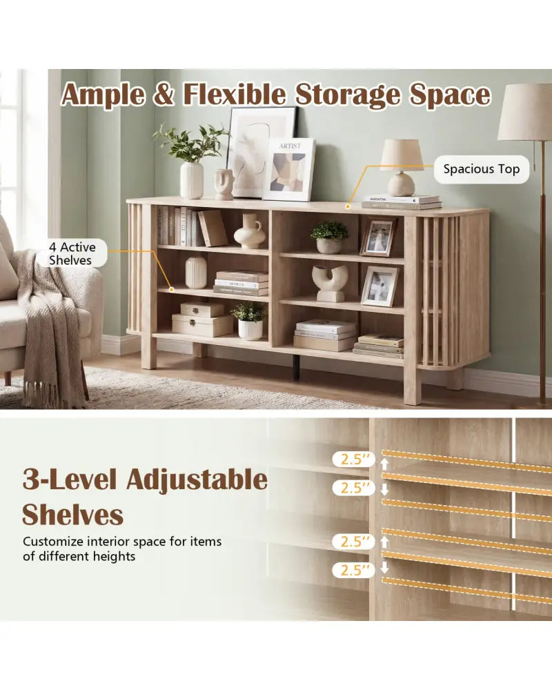 59 Inch TV Stand for TVs Up to 55 Inches with Adjustable Shelves-Natural - Natural - Entertainment Centers & TV Stands