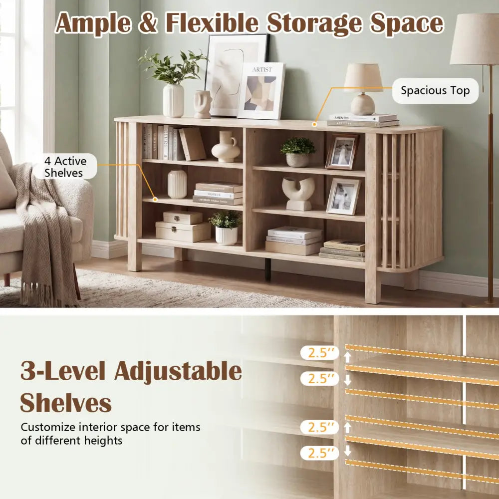 59 Inch TV Stand for TVs Up to 55 Inches with Adjustable Shelves-Natural - Natural - Entertainment Centers & TV Stands