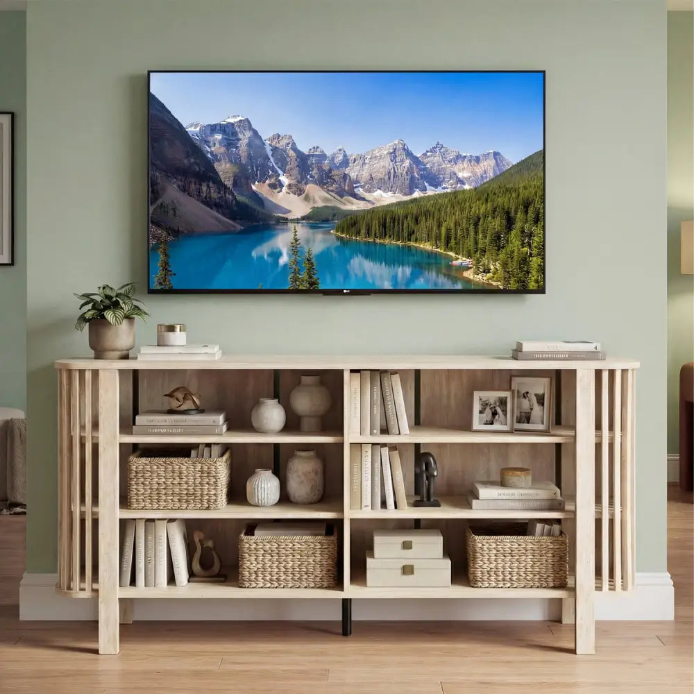 59 Inch TV Stand for TVs Up to 55 Inches with Adjustable Shelves-Natural - Natural - Entertainment Centers & TV Stands