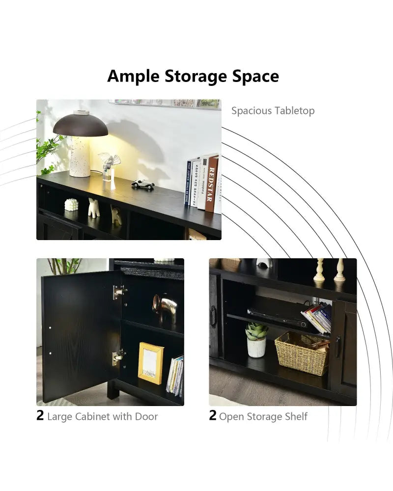 59 Inch TV Stand Media Center Console Cabinet with Barn Door for TV’s 65 Inch-Black - Black - Entertainment Centers &