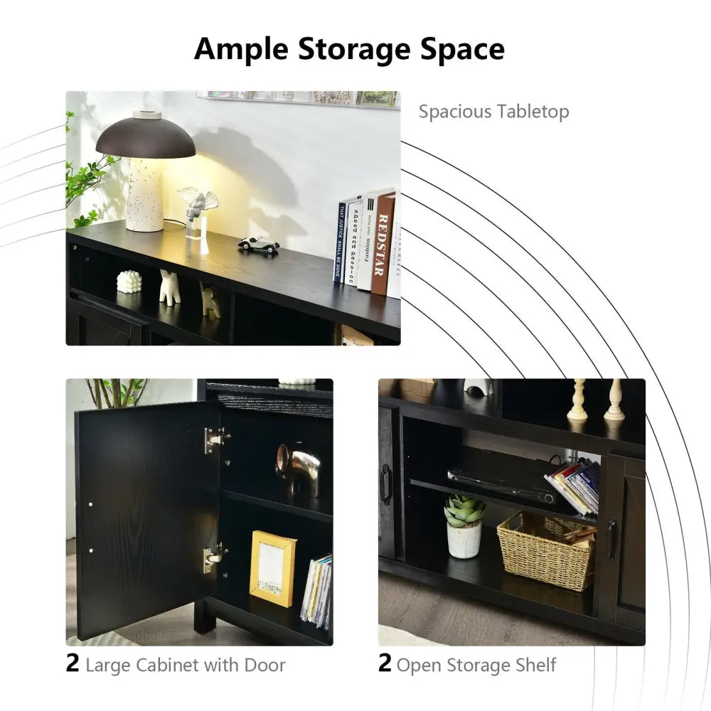 59 Inch TV Stand Media Center Console Cabinet with Barn Door for TV’s 65 Inch-Black - Black - Entertainment Centers &